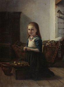 Interieur Mit Madchen Beim Kartoffelschalen by Jacob Isaac Meyer de Haan