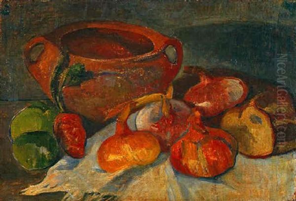 Nature Morte: Pot, Oignons, Pain Et Pommes Vertes - view 1