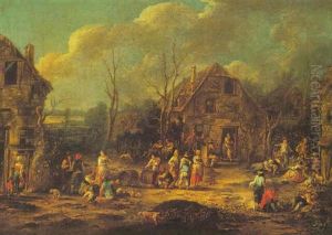 A Village Scene With Figures Drinking And Filling Up Their Vessels by Hendrick de Meyer the Younger