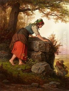 Young Woman At A Rock by Johann Georg Meyer von Bremen