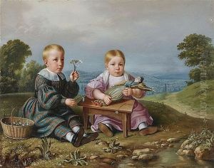 Geschwisterpaar In Wiesenlandschaft