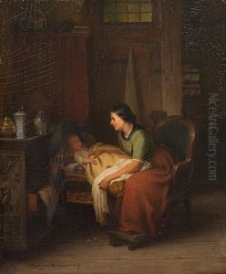 Mutter Am Bett Ihres Schlafenden Kindes