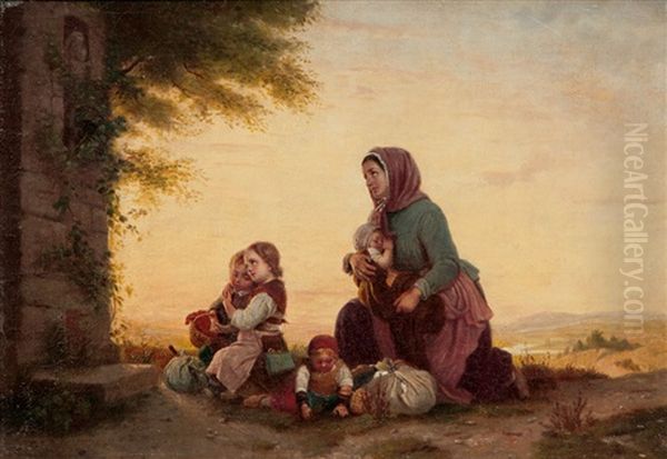 Mutter Mit Kindern Vor Einem Bildstock - view 1
