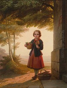 Portrait Eines Kleinen Madchens Mit Blumen. Meisterlich