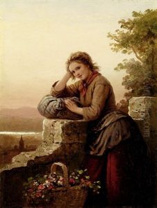 Junge Frau Mit Blumenkorb by Johann Georg Meyer von Bremen