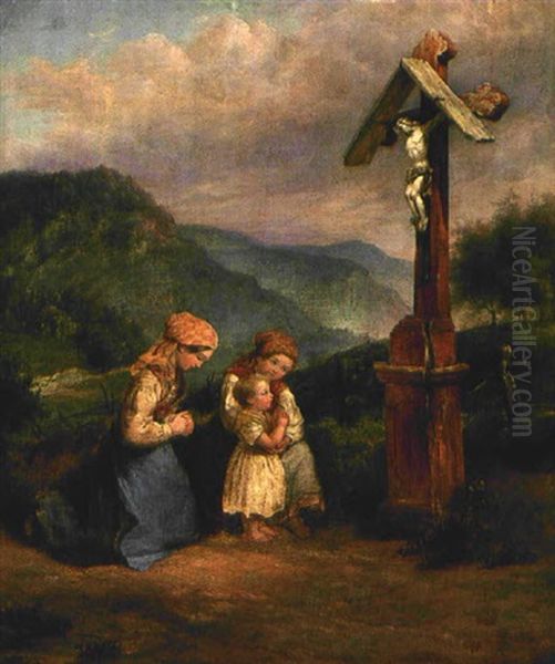 Betende Kinder Vor Einem Feldkreuz - view 1