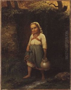 Madchen Mit Krug Am Bachlein by Johann Georg Meyer von Bremen