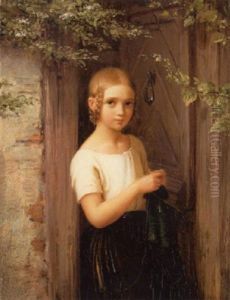 Strickendes Madchen Vor Einer Hausture