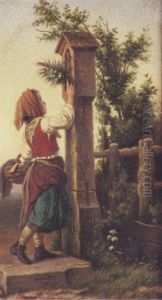 Jeune Fille Devant Une Chapelle by Johann Georg Meyer von Bremen