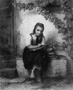 Madchen Bei Ihrer Schularbeit Auf Der Hausbank Sitzend by Johann Georg Meyer von Bremen