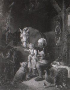 Feeding The Horses by Johann Georg Meyer von Bremen