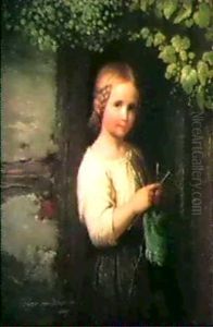 A Young Girl Knitting