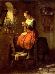 Strickendes Madchen by Johann Georg Meyer von Bremen
