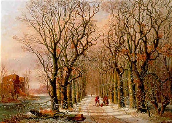 Figuren Op Een Bospad In De Winter - view 1