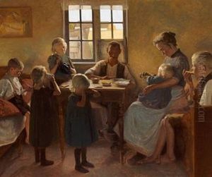 Fattig Arbejderfamilie Paa Landet. Efter Endt Dagvaerk Fattig Arbejderfamilie Paa Landet. Efter Endt Dagvaerk