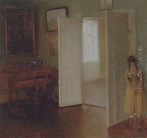 Interior Med Lille Pige, Der Lurer by Carl Vilhelm Meyer