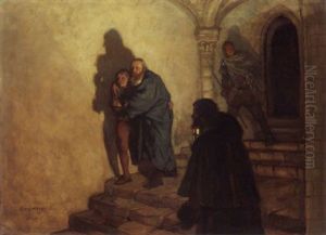 Alter Mann Wird Bei Laternenschein Eine Burgtreppe Hinabgefuhrt