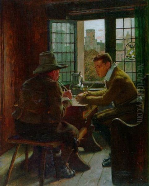 Vater Und Sohn Rauchen Am Offenen Fenster - view 1