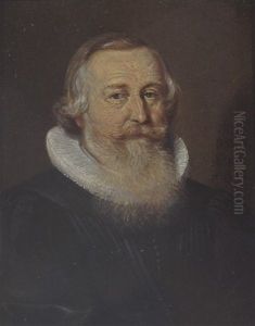 A Portrait Of An Elderly Bearded Gentleman Aged 46, Wearing A Black Coat And A White Lace Collar