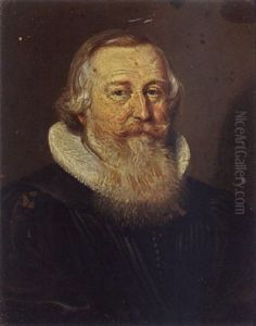 A Portrait Of An Elderly Bearded Gentleman, Aged 46, Wearing A Black Coat With A White Lace Collar