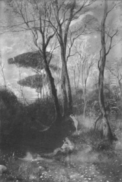 Sudliche Waldlandschaft Mit Zwei Nymphen Am Bach - view 1