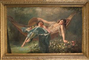 Femme Au Hamac Accompagnee D"un Enfant