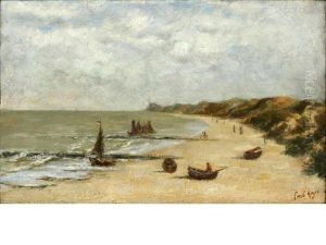 Coastal Scene With Beached Rowing Boats by Emile Meyer