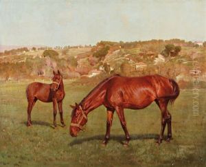 Jument Et Poulain Au Pre by Emile Meyer