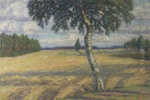 Birke Vor Wogendem Kornfeld Bei Worpswede by Emmy Meyer