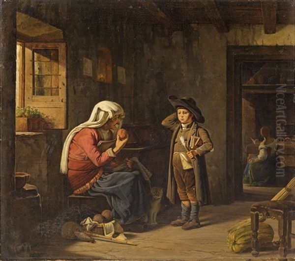 Italian Genre Scene With Grandmother And Child - view 1
