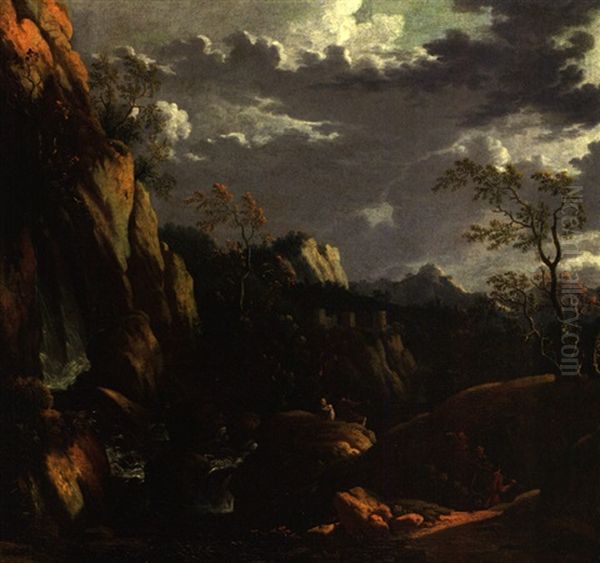 Felslandschaft Mit Figurenstaffage Und Burgruine Im Mittelgrund - view 1