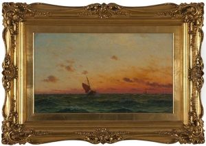 Sailing Ships At Sunset by Frederick William Meyer