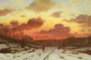 Winter Landscape At Sunset by Frederick William Meyer