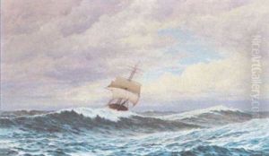 Masted Ship In Stormy Waters by Frederick William Meyer