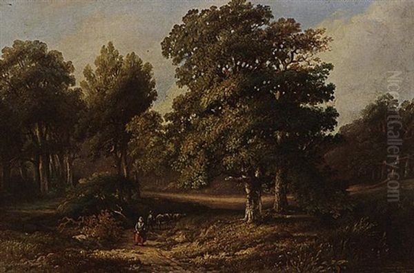 A Peasant Woman On A Path In A Wooded Landscape - view 1