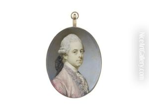 A Pair Of Miniatures Portraying A Gentleman And A Lady: The Former, Wearing Pink Coat With Blue Embroidery And Buttons, White Chemise And Lace Cravat
