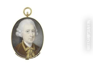 A Gentleman, Wearing Brown Coat Edged With Borders Of Gold And Matching Waistcoat, White Stock, His Powdered Wig Worn En Queue And Tied With Black Ribbon