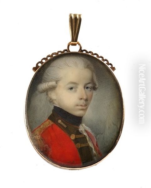 Ensign William Caulfield, Wearing Scarlet Coat With Green Facings, Gold Buttons And Epaulette, White Frilled Chemise And Black Stock, His Powdered Wig Worn En Queue - view 1