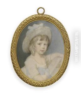 Thomas Alphonso Hayley Aged Three, Seated, In A White Dress With Blue Sash Tied Around Waist, His Left Arm Holding Open A Book, Wearing A Hat With Blue Ribbon Tied In A Bow