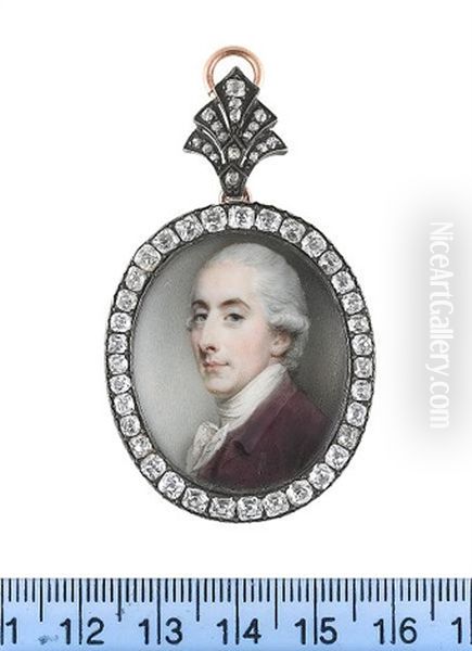 A Gentleman Of The Berkley Family, Wearing, Plum Coat And Waistcoat, White Stock And Lace Cravat, His Powdered Wig Worn En Queue - view 1