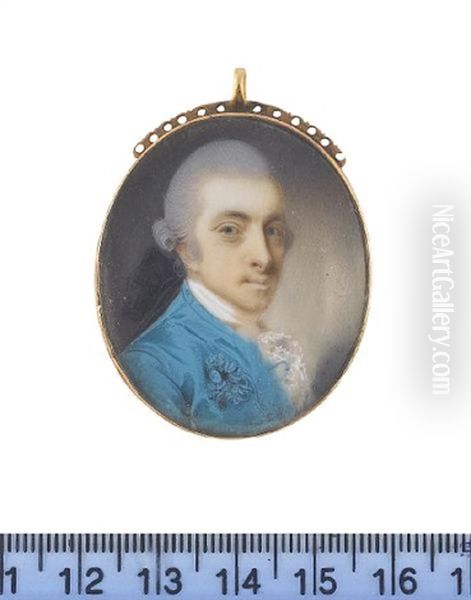 Sir Joshua Paul, 1st Baronet, Wearing Cyan Blue Coat, White Lace Cravat And Stock, Powdered Wig Worn En Queue With A Large Black Ribbon - view 1