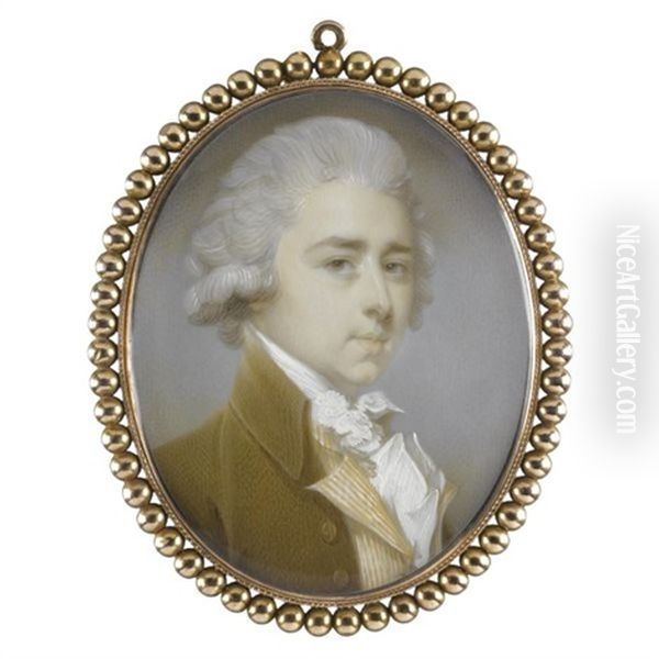 Portrait Of A Gentleman Wearing A Brown Coat, A Striped Waistcoat And A White Cravat - view 1