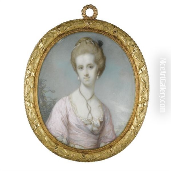 Portrait Of Mrs William Hayley, Nee Elizabeth Ball, In A Pink Dress With Pearls In Her Hair - view 1