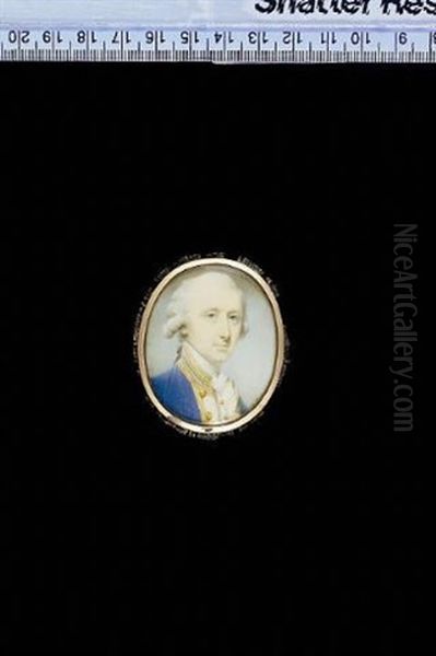 A Naval Officer Wearing Blue Coat With Gold Edged White Facings And Buttons Stamped With Anchors, Frilled White Chemise And Stock, His Hair Worn En Queue - view 1