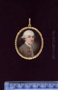 A Gentleman Wearing Mole-coloured Coat With Gold Embroidered Button-holes, White Lace Cravat And Powdered Wig Worn En Queue With A Large Black Ribbon Bow