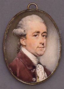 A Gentleman In Plum-coloured Velvet Jacket, Gold-embroidered White Waistcoat And Lace Cravat, Powdered Wig En Queue by Jeremiah Meyer