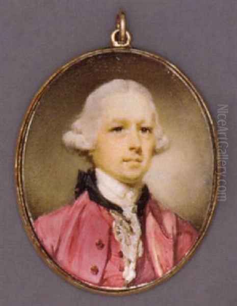 A Gentleman In Raspberry-pink Coat And Waistcoat, White Shirt And Lace Cravat, Powdered Wig En Queue - view 1