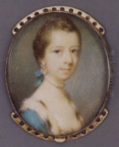 A Young Lady In Lace-bordered White Dress, Turquoise Surcoat, Pearl Neclkace Tied With Turquoise Ribbon, Pearl Earrings, Her Hair Plaited And Upswept by Jeremiah Meyer