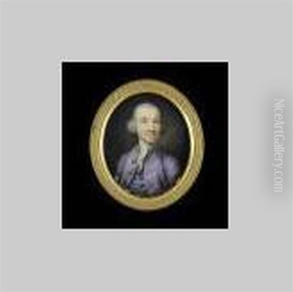 Gentleman Wearing Mauve Coat, Matching Waistcoat And White Cravat, His Hair Powdered - view 1