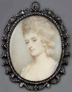 A Young Lady In Pale Blue Dress With White Underdress, Pale Blue Ribbon In Her Upswept Hair by Jeremiah Meyer